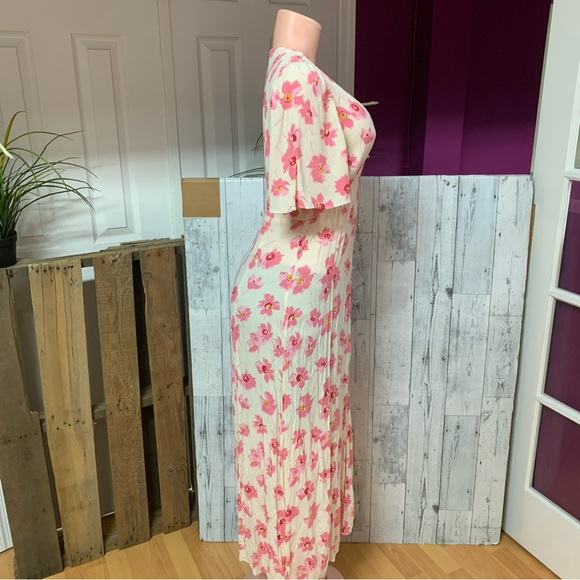 Zara Pink Button Front Midi Floral Dress Sz L - Picture 6 of 9